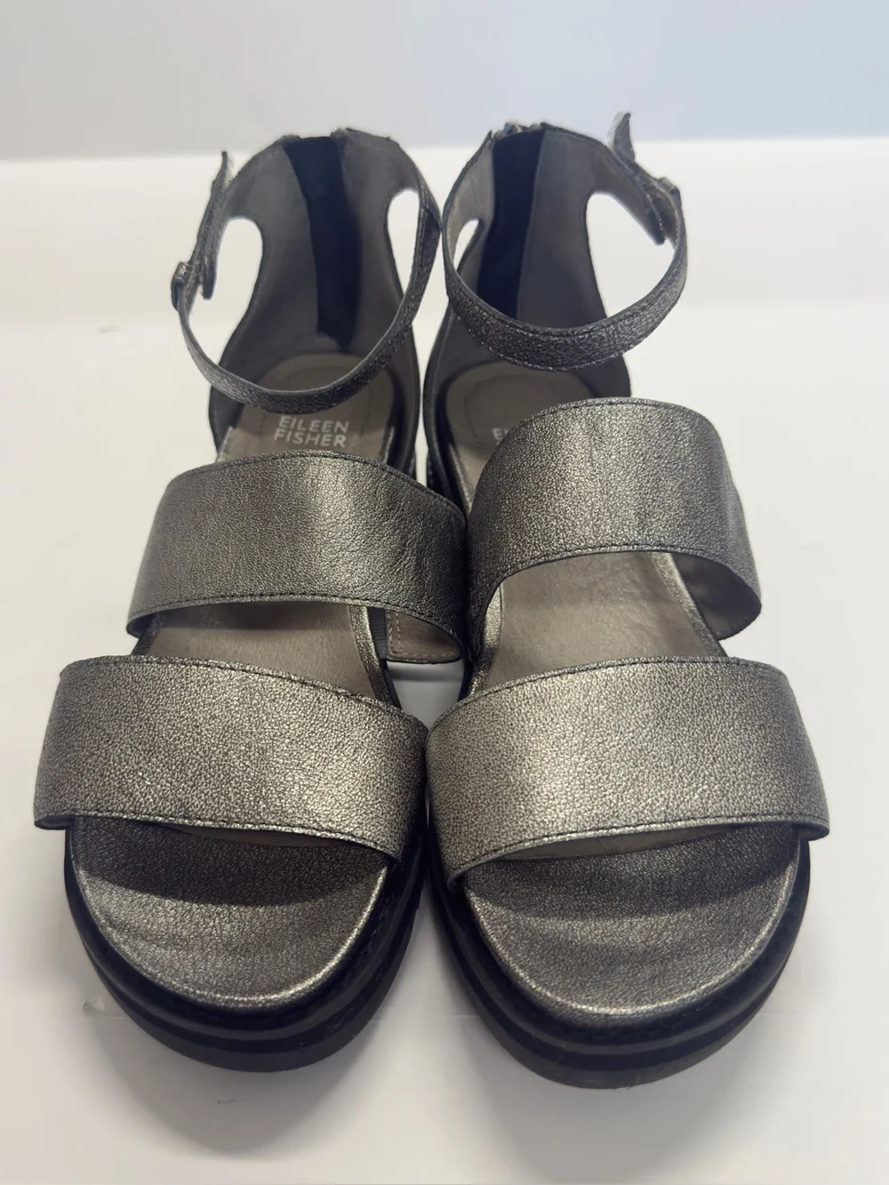 Eileen Fisher Keno Metallic Silver Platform Sandal Size 7